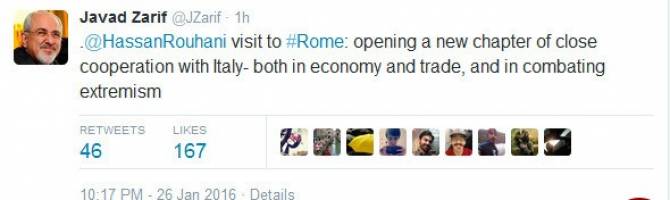 پیام توئیتری ظریف درباره‌ دستاورد سفر روحانی به واتیکان /عکس