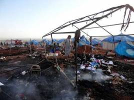 اردوگاه آوارگان سوري ادلب با گلوله باران تروريست ها منهدم شد